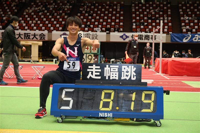 橋岡優輝が走幅跳で22年ぶり室内日本新！「屋外でも日本記録を更新して五輪メダルを」／日本選手権室内