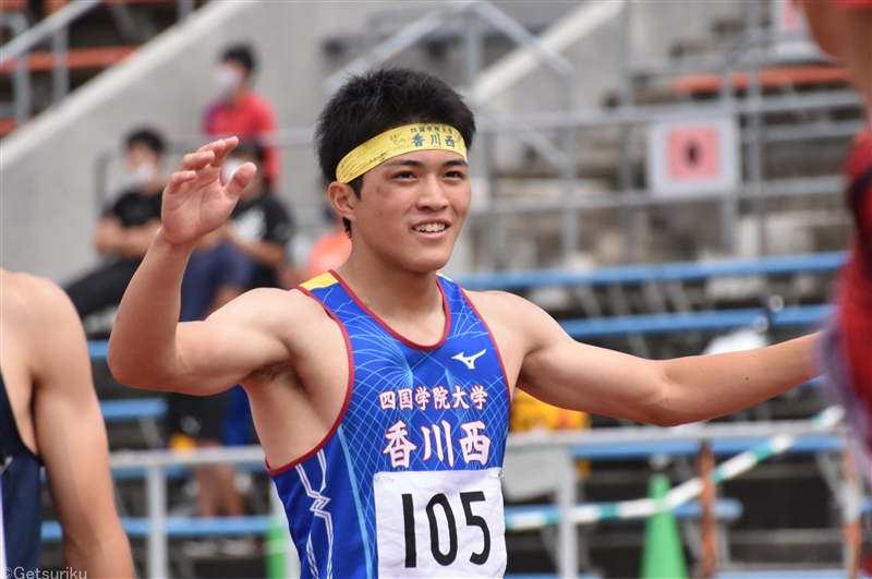 四学香川西の鹿田真翔が110ｍＨと４継、激戦の100ｍも歓喜の自己新Ｖで３冠！／ＩＨ四国大会