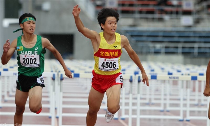 髙城昊紀110mH13秒50の中学新！風雨切り裂く激走で従来の記録を0.01秒更新「今後の自信になる」／愛媛全中