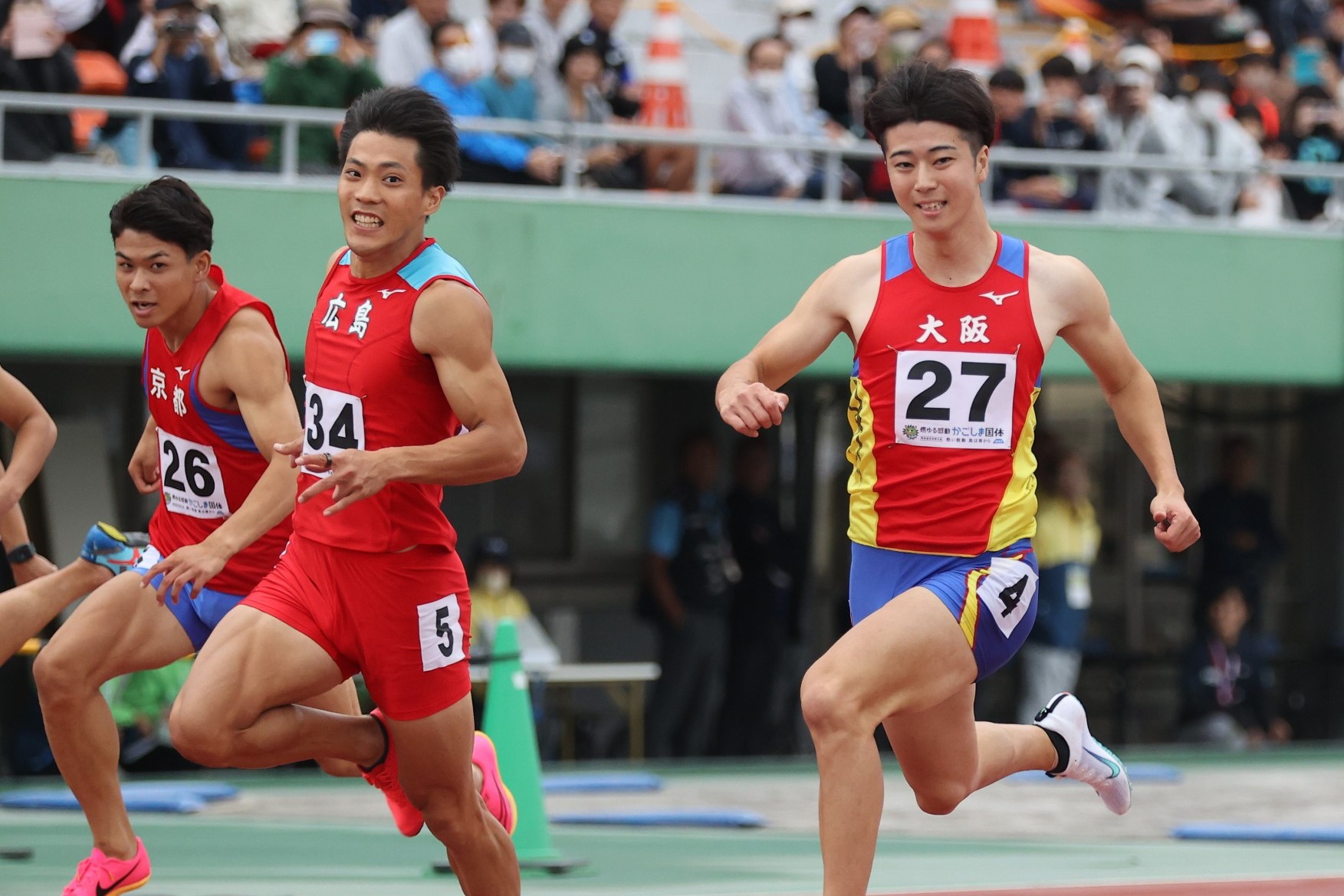 100m多田修平10秒11！山縣亮太10秒12！0.01秒差の好勝負「世代交代と言われているけど…」／鹿児島国体