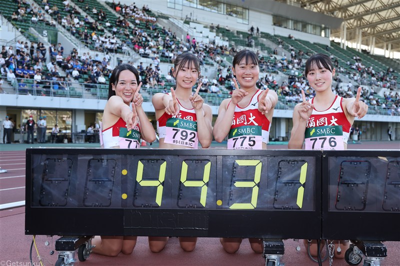 女子4×100mRで学生新3連発!!!福岡大が44秒31「43秒台を出したい」立命大、青学大も好記録／日本IC