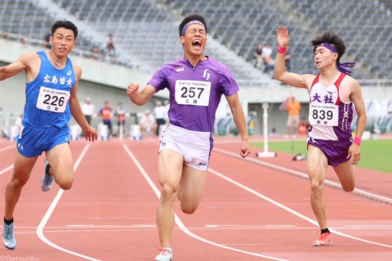 男子100m渡邊隆喜が10秒39！県大会の雪辱果たすV 女子100mは松本真奈が前田さくら抑える／IH中国