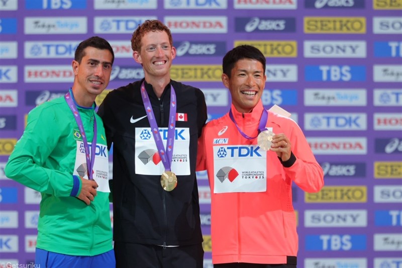 35km銅メダルの勝木隼人が表彰式「とてつもなく重たい」「もう一度日本に世界陸上を」／東京世界陸上