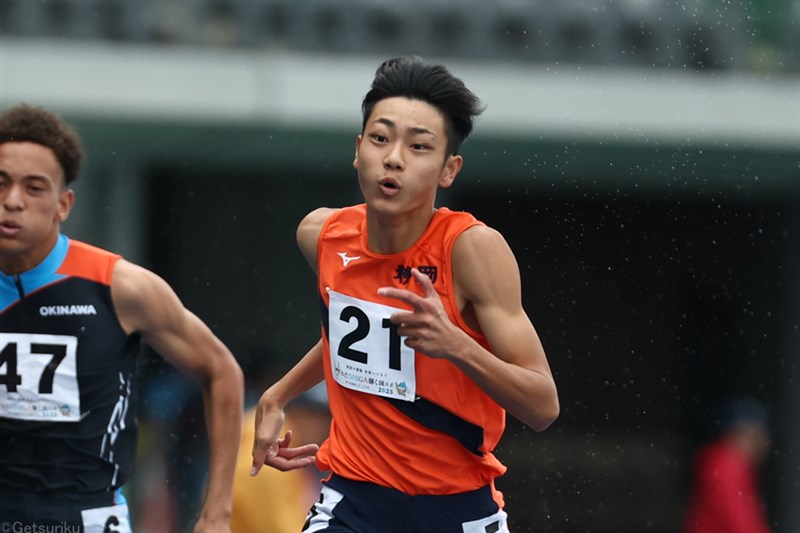 少年男子B100m・松下碩斗が10秒35！ 高1歴代2位の好タイムで圧勝／滋賀国スポ